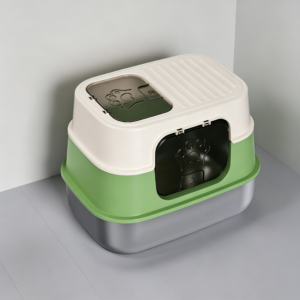 Fully Enclosed Double Door Stainless Steel Cat Litter Box