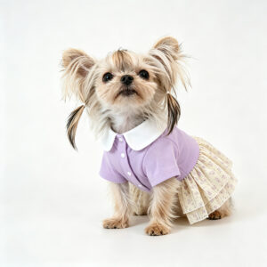 Lapel Floral Pet Princess Dress Knit Dog Sundress Breathable Summer Outfit for Small Dogs