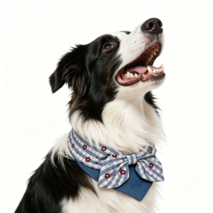 Blue Plaid with Red Floral Bow Pet Drool Bib