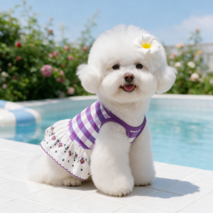 Purple Plaid Floral Dog Dress Summer Sling Outfit for Small Dogs